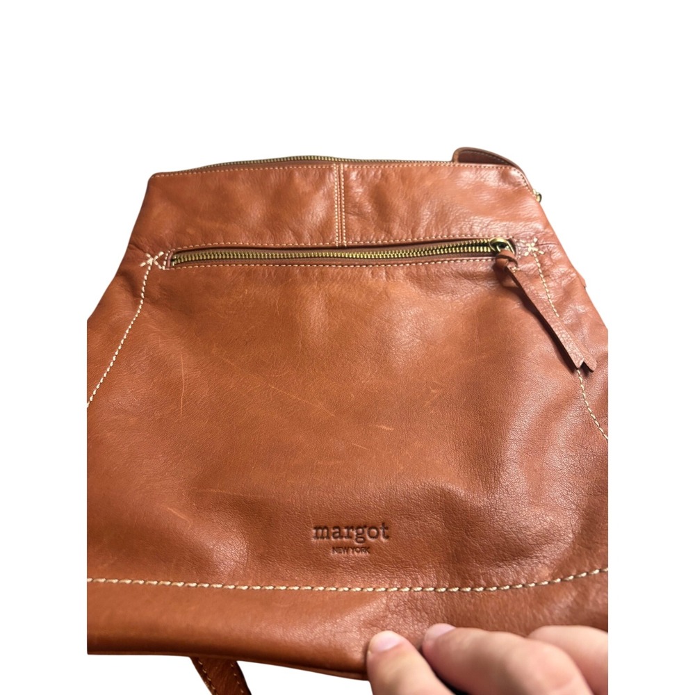 Margot New York Brown Leather Convertible Backpack Crossbody Bag Cognac Brass